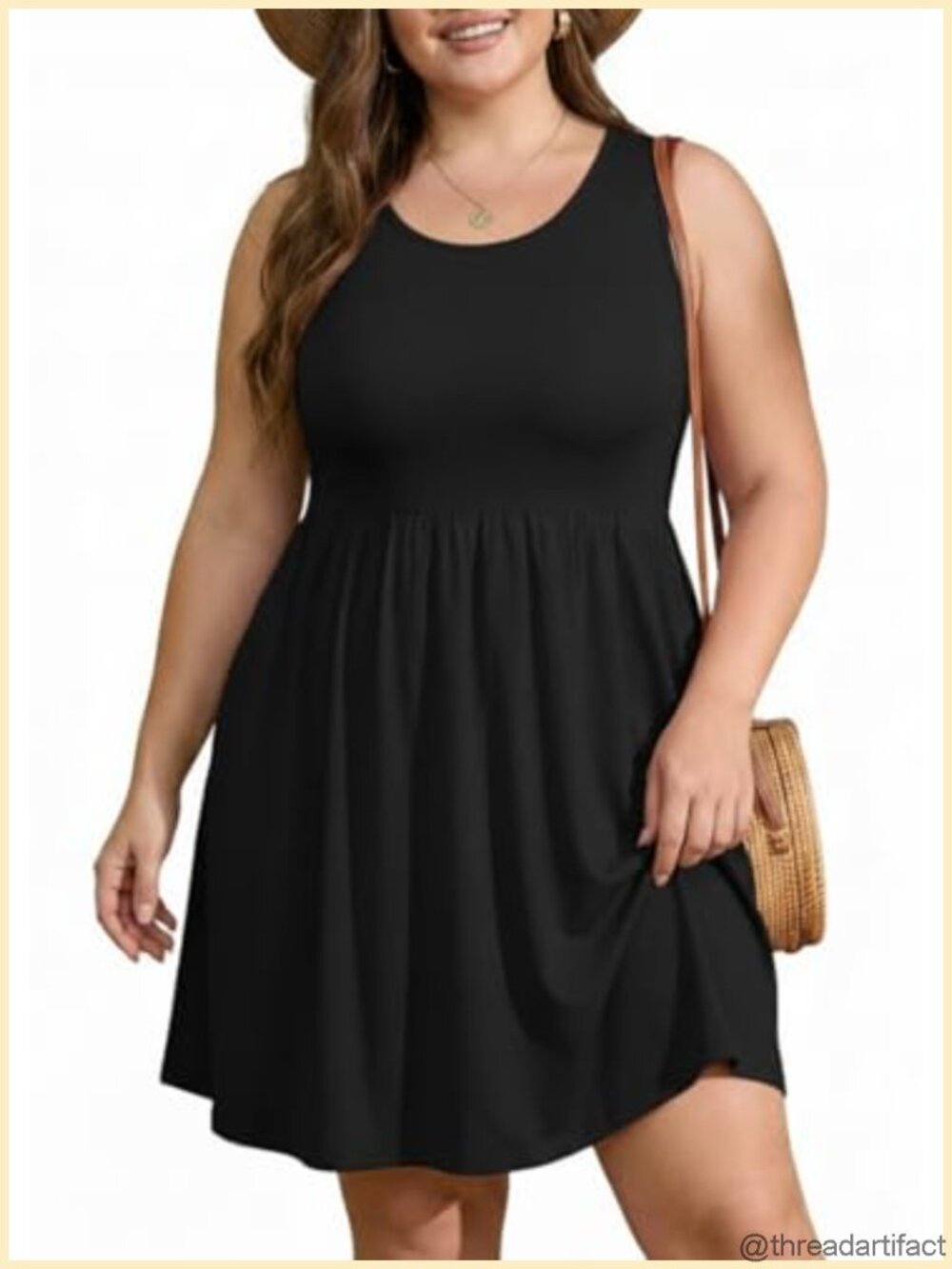 Plus Size Summer Dress A-Line Knee Length Sleeveless Sundress with Pockets